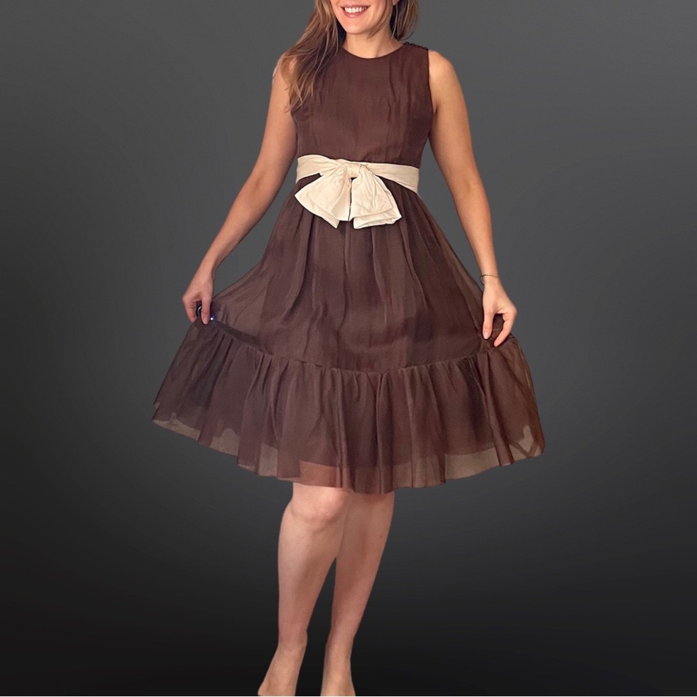 Vintage 1960s Joan Leslie by Kasper Brown Organza Dress
